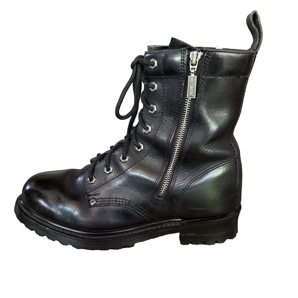 Harley Davidson Motorcycle Boots Mens 9 (EU42) Black Leather Zipper Moto Combat - Picture 1 of 16